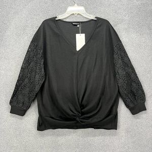 Bloomchic Sweatshirt‎ Womens Large 12 Black Floral Lace Long Sleeve V Neck Top